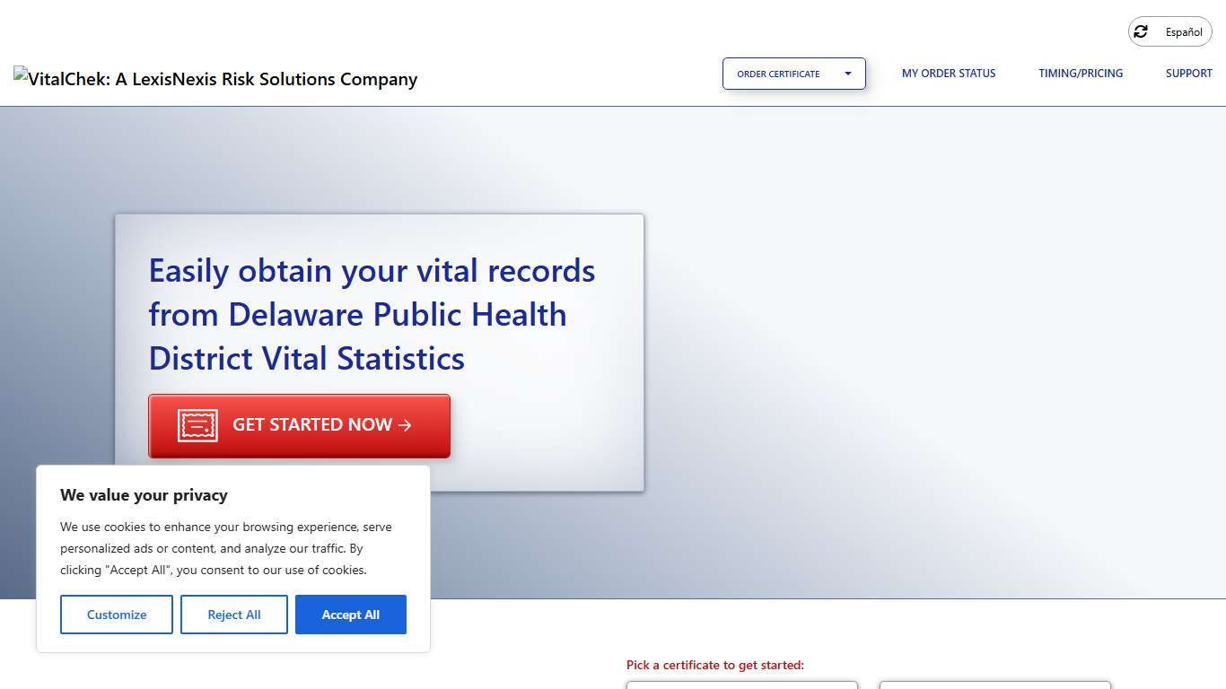 Delaware Public Health District Vital Statistics (OH) Order Certificates - VitalChek