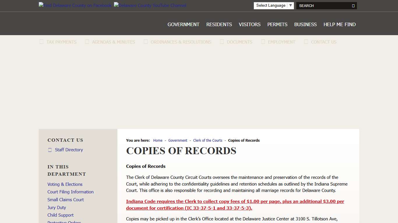 Delaware County, IN / Copies of Records